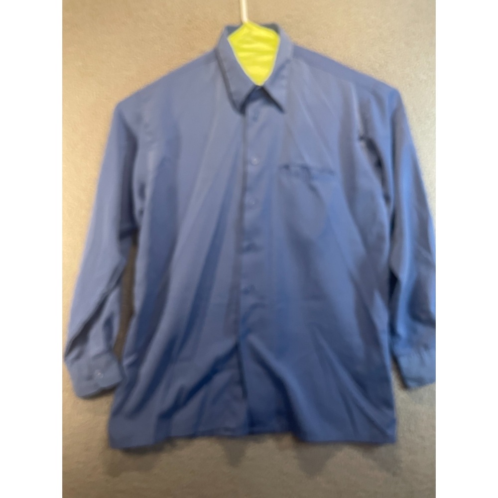 Elliott Shirt Mens L Blue Solid Band Collar Long Sleeve Button Front Dress